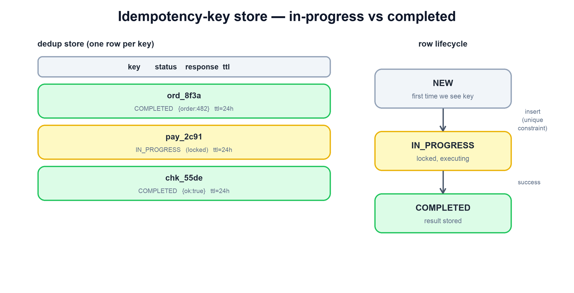 Idempotency-key store and its states